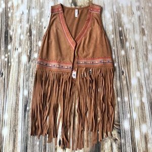 Boho Tan fringe vest NWT